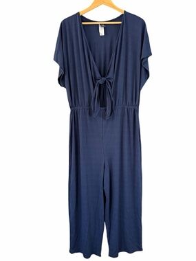 Swimsuits For All Womens Swim Jumpsuit Cover Up Size 14/16 Navy Tie Cutout Beach